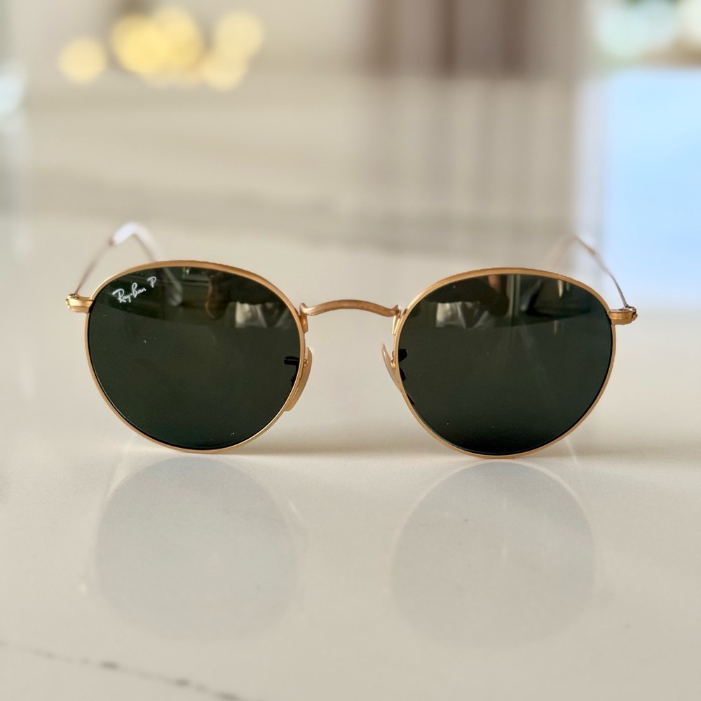 Ray Ban Polarized Round Metal Sunglasses Matte Gold